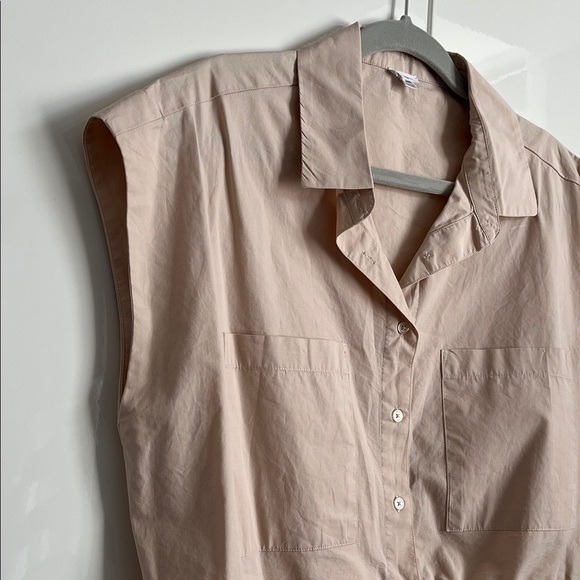 Dynamite Beige Cropped Button-Down Women's Shirt Drawstring Waist, Size M - Picture 6 of 8